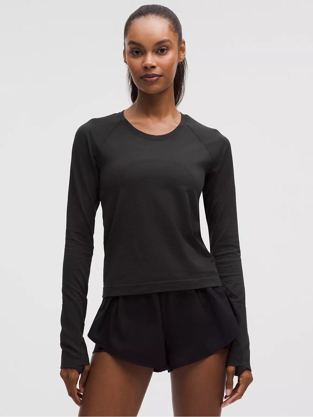 Lululemon Women's Long-Sleeve Black Crewneck “Swiftly Tech” Top